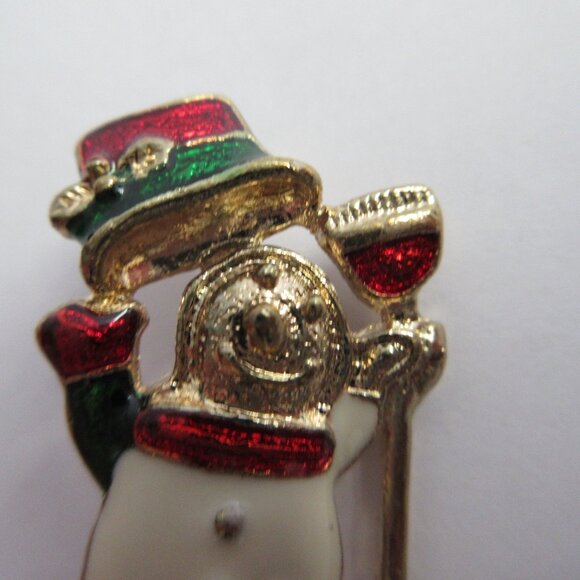 Enamel Snowman Christmas Holiday Brooch Pin Goldtone Metal Vintage Lot of 2 - Picture 5 of 12